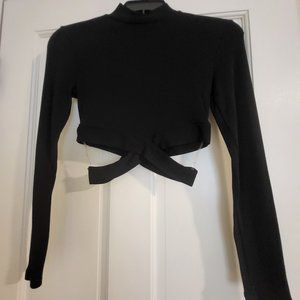 Black Long Sleeve Crop Top with Cut-out Details size Small